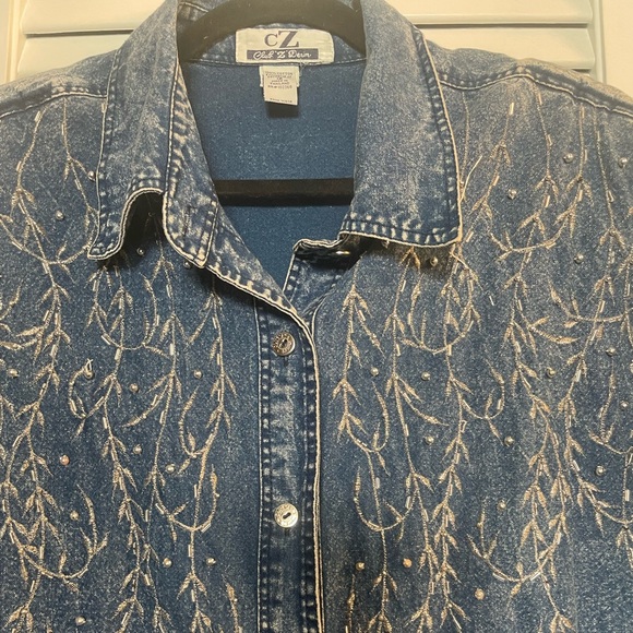 Club Z Denim Vintage 80s 90s Embroidered Denim Shirt w/Accent Beading Size 1XL - Picture 9 of 9